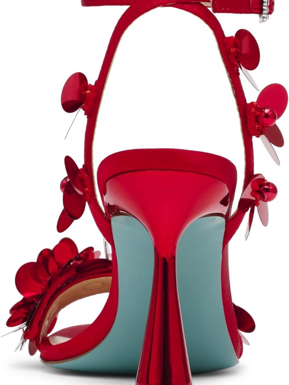 Betsey Johnson Red Floral Sequin Ankle-Strap High Heel Sandal - Picture 3 of 6